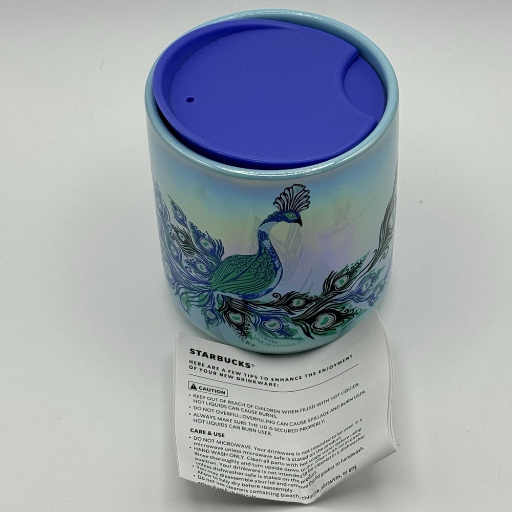 NWT Starbucks 2024 Peacock Ceramic Travel Mug 8‎ oz